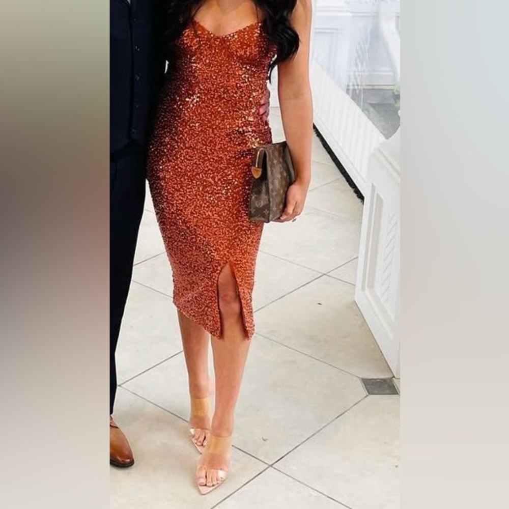 JLUXLABEL Shimmering Copper Sequin Dress